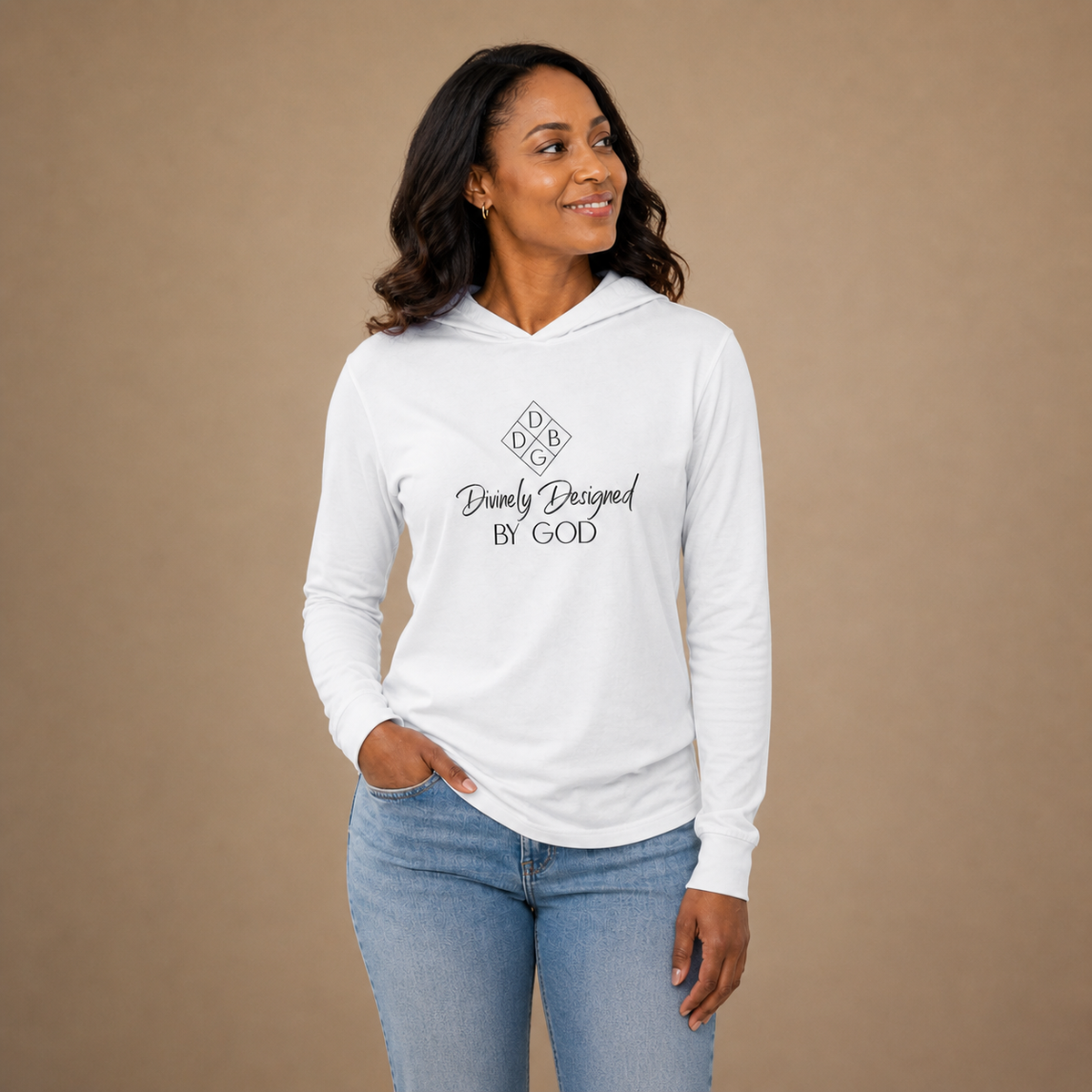 DDBG Logo - Unisex Hooded Long-sleeve Tee (White)