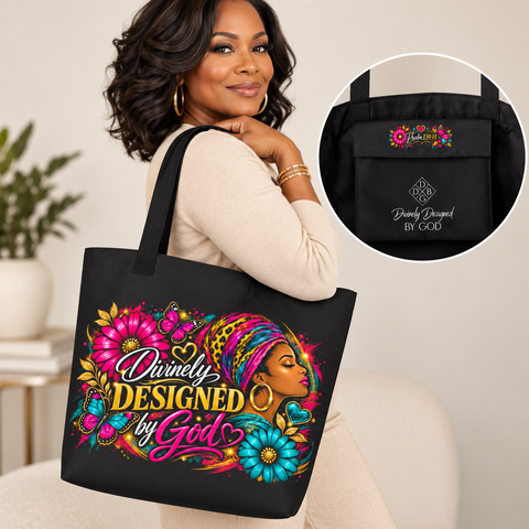 Divinely Designed by God Premium Large Tote Bag w/ Pocket